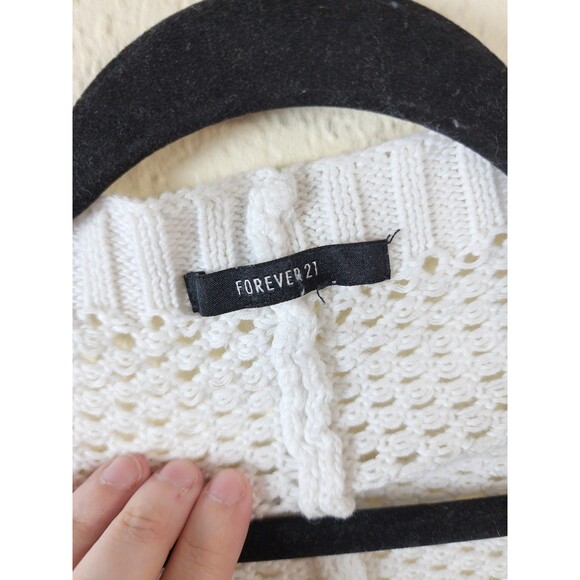 Forever 21 Women S White Open Knit 3/4 Sleeve Open Front Lightweight Cardigan - Picture 3 of 3